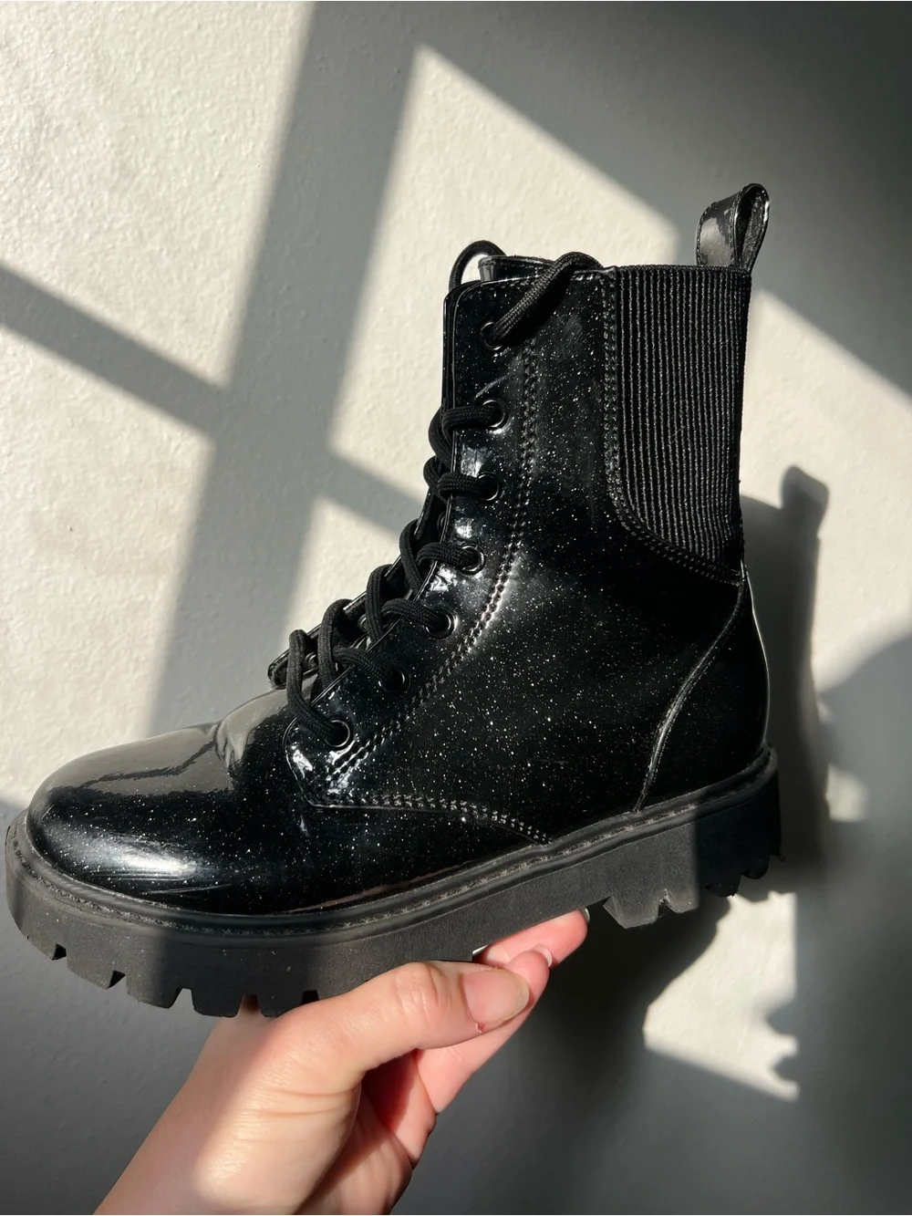 Girls Art Class Rochelle Black Glitter Combat Boots – Size 3